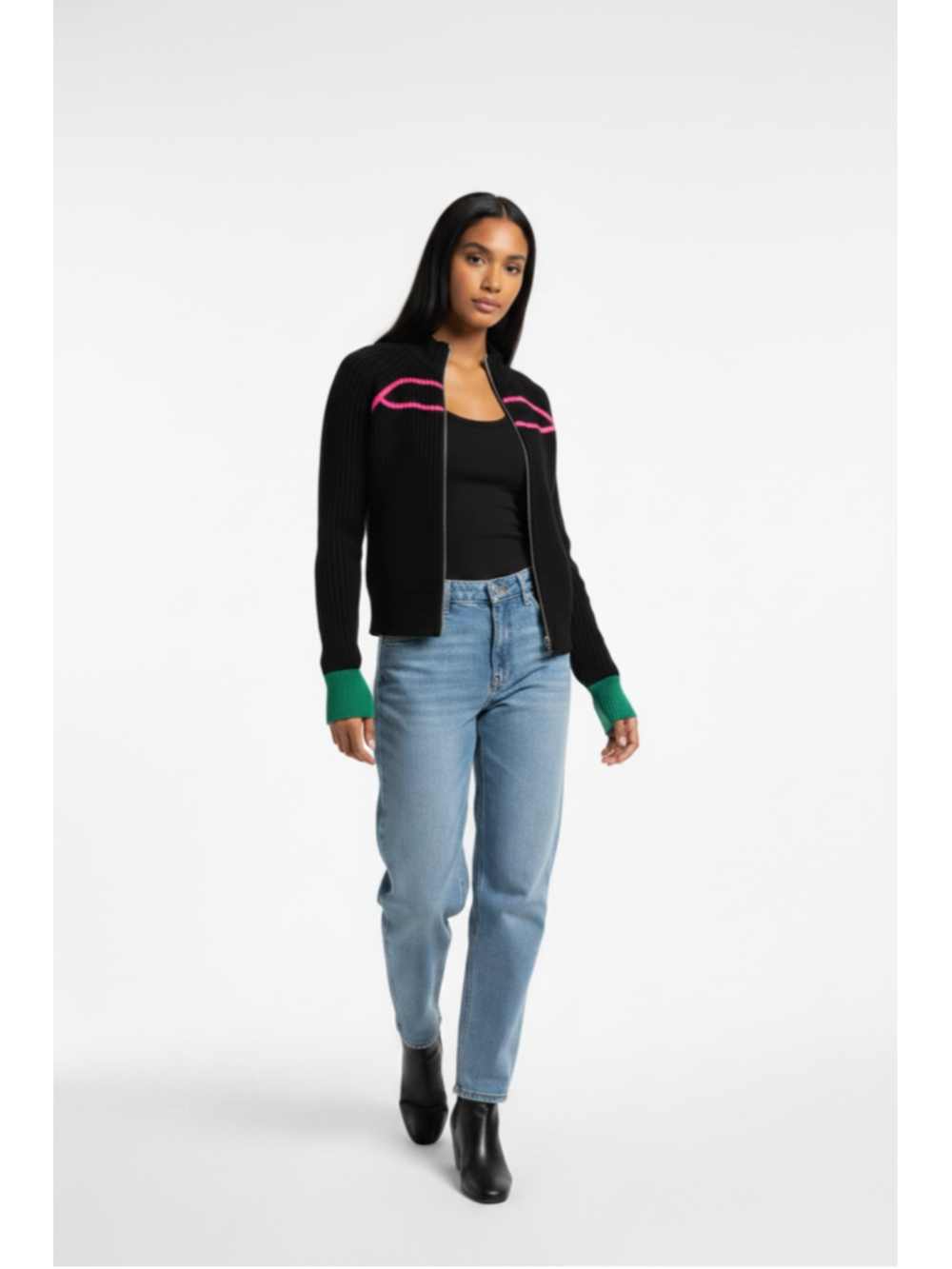 Diesel Lanae Ribbed Kint Cardigan Sweater XS Black Pink Green